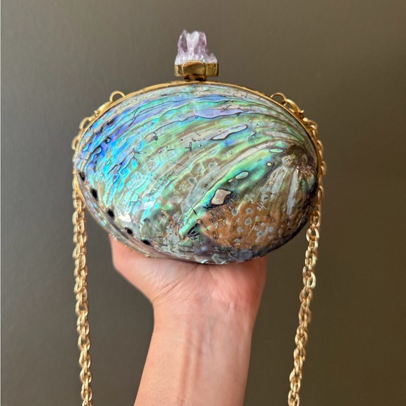 Iridescent Shell Clutch with Gold Accents - Picture 4 of 7